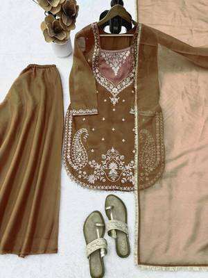dark olive color thread and sequence work silk blend salwar kameez 5