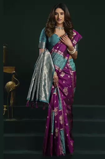purple girlie soft silk blend fabric woven jari designer saree