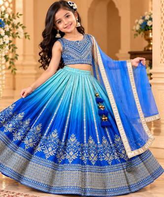 kids sky blue embroidered lehenga choli with dupatta 1