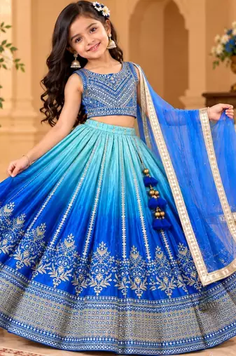 kids sky blue embroidered lehenga choli with dupatta