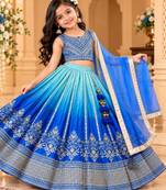 kids sky blue embroidered lehenga choli with dupatta