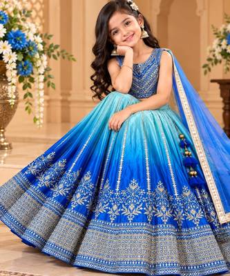 kids sky blue embroidered lehenga choli with dupatta 2