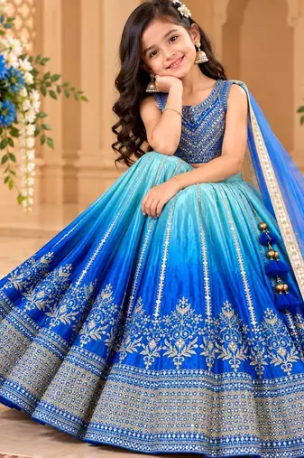 kids sky blue embroidered lehenga choli with dupatta
