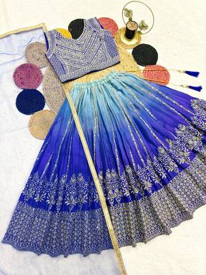 kids sky blue embroidered lehenga choli with dupatta 3