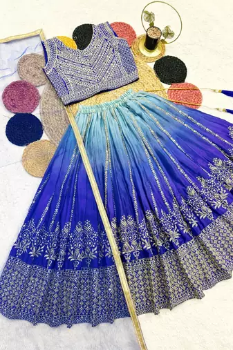 kids sky blue embroidered lehenga choli with dupatta