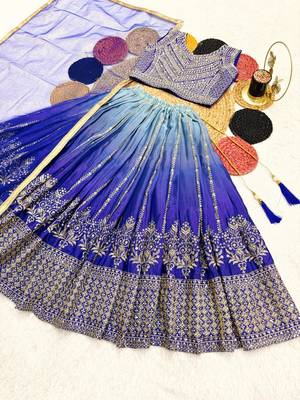 kids sky blue embroidered lehenga choli with dupatta 4