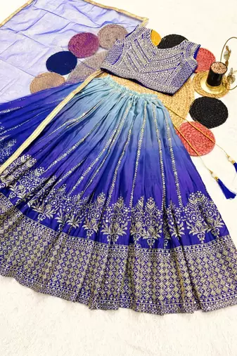 kids sky blue embroidered lehenga choli with dupatta