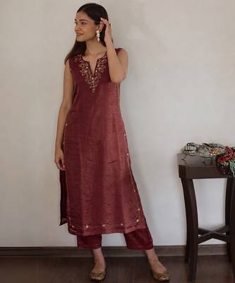 Wine tissue chanderi kurta set 1