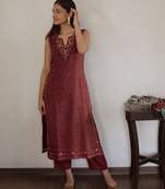 Wine tissue chanderi kurta set