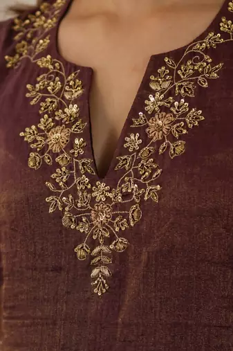 Wine tissue chanderi kurta set