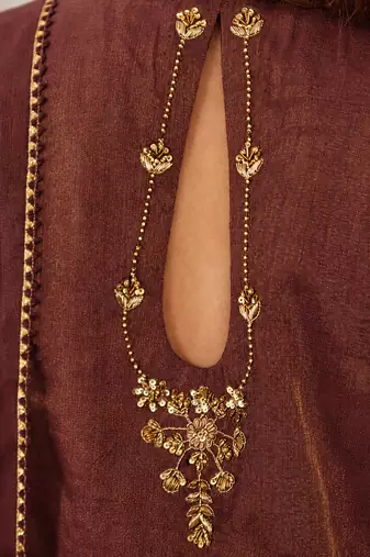 Wine tissue chanderi kurta set