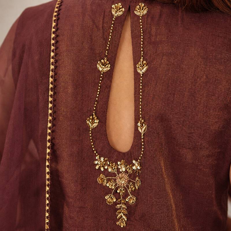 Wine tissue chanderi kurta set