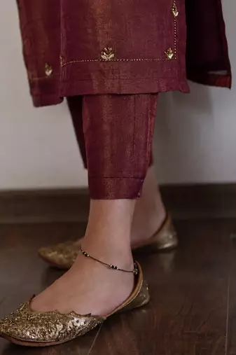 Wine tissue chanderi kurta set