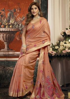 Peach color woven designer ethnic graceful partywear saree 3