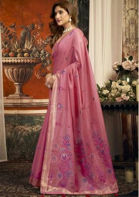 Pink color woven designer ethnic graceful partywear saree 3