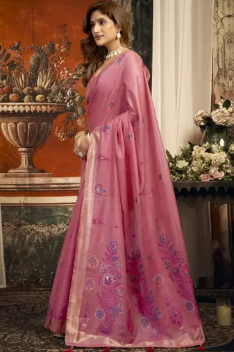 Pink color woven designer ethnic graceful partywear saree