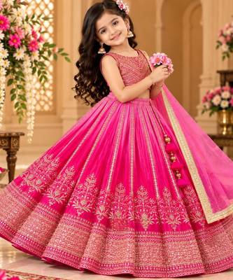 kids pink embroidered lehenga choli with dupatta 1