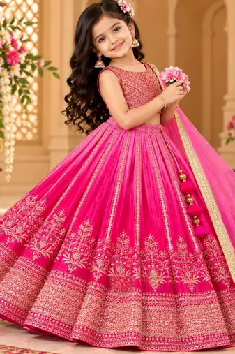 kids pink embroidered lehenga choli with dupatta