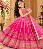 kids pink embroidered lehenga choli with dupatta