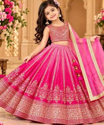 kids pink embroidered lehenga choli with dupatta 2