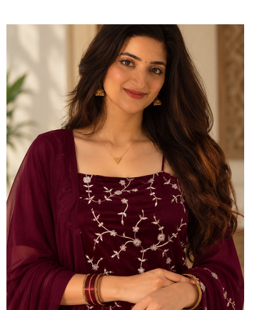 wine color thread and sequence work faux georgette salwar kameez 2