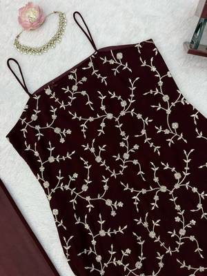 wine color thread and sequence work faux georgette salwar kameez 4