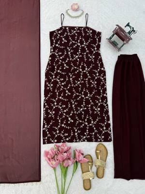wine color thread and sequence work faux georgette salwar kameez 5