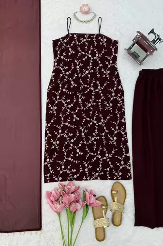 wine color thread and sequence work faux georgette salwar kameez