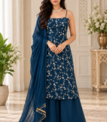 teal color thread and sequence work faux georgette salwar kameez