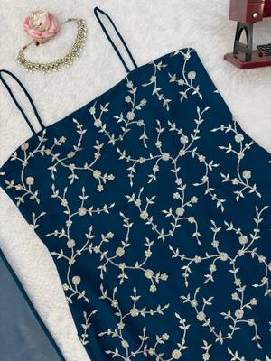 teal color thread and sequence work faux georgette salwar kameez 4