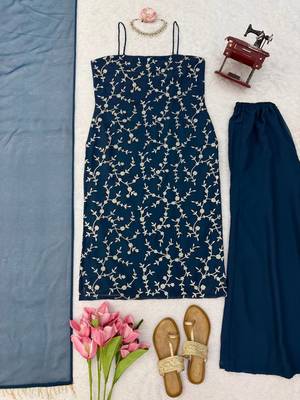 teal color thread and sequence work faux georgette salwar kameez 5
