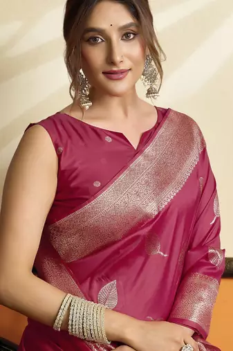 Pink color beautiful woven jacquard designer soft silk partywear saree