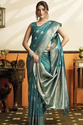 Green color beautiful woven jacquard designer soft silk partywear saree