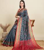 grey embroidery banarasi patola saree with blouse