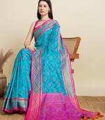 blue embroidery banarasi patola saree with blouse