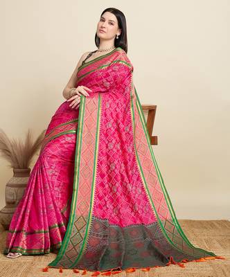 pink embroidery banarasi patola saree with blouse 1