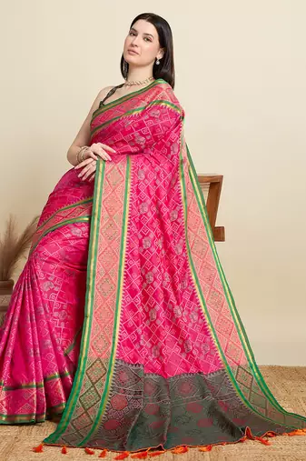 pink embroidery banarasi patola saree with blouse