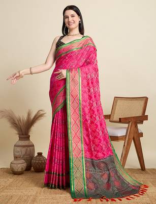 pink embroidery banarasi patola saree with blouse 2