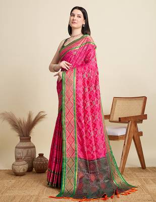 pink embroidery banarasi patola saree with blouse 3