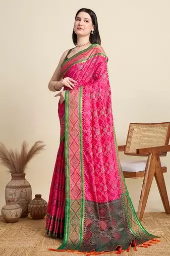 pink embroidery banarasi patola saree with blouse