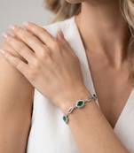  925 Sterling Silver Elegant Adjustable Green Stone Bracelet for Women