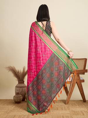 pink embroidery banarasi patola saree with blouse 4