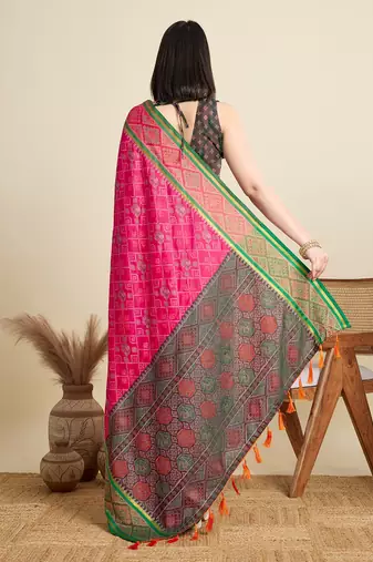 pink embroidery banarasi patola saree with blouse