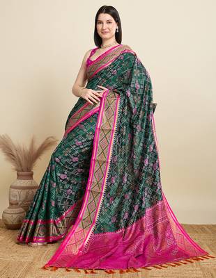 green embroidery banarasi patola saree with blouse 1