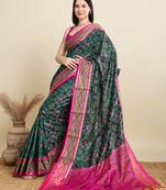 green embroidery banarasi patola saree with blouse