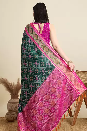 green embroidery banarasi patola saree with blouse