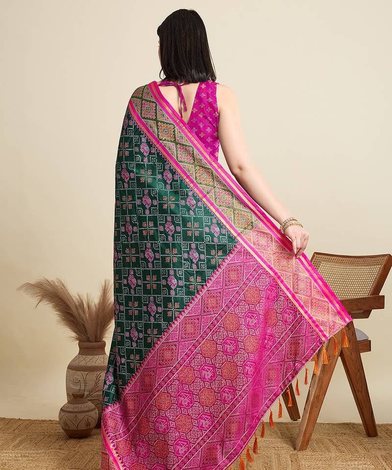 green embroidery banarasi patola saree with blouse