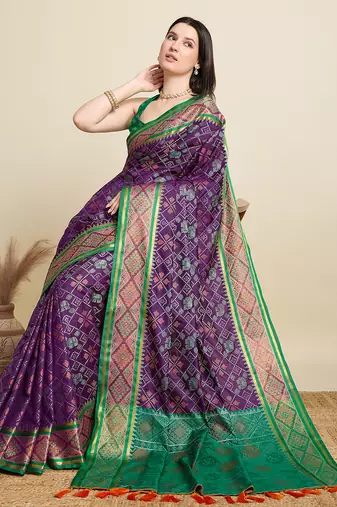 purple embroidery banarasi patola saree with blouse