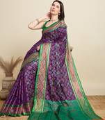 purple embroidery banarasi patola saree with blouse