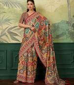 Maroon color digital print with mirror work crep silk saree with blouse